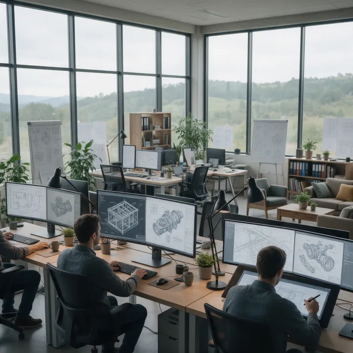 Oficina técnica de Tempus con ingenieros trabajando frente a grandes ventanales