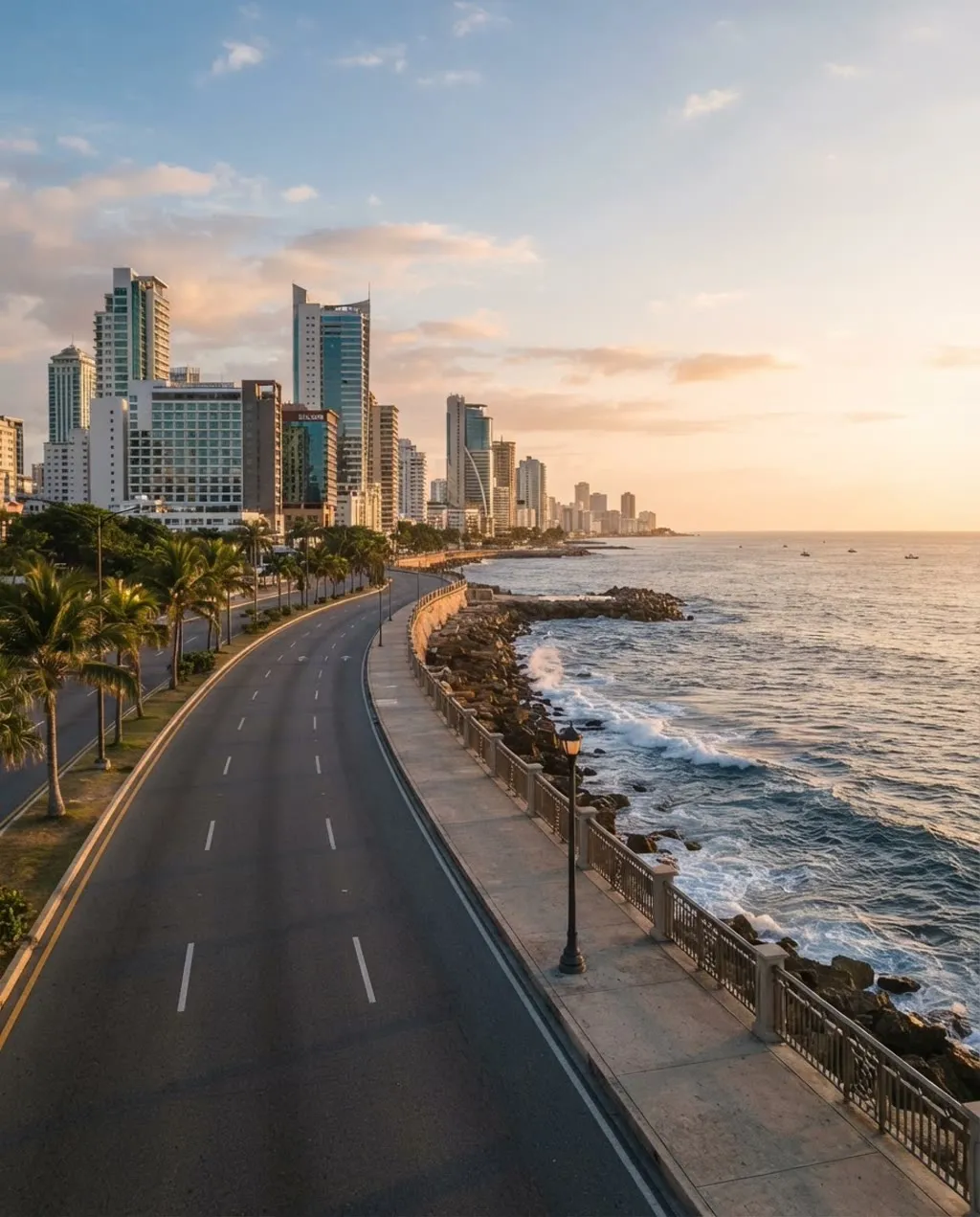 Malecón de Santo Domingo con el mar Caribe